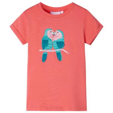 Kids' Coral T-Shirt 140 - Cute Parrots & Comfortable Fit