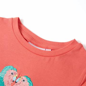 Kids' Coral T-Shirt 140 - Cute Parrots & Comfortable Fit