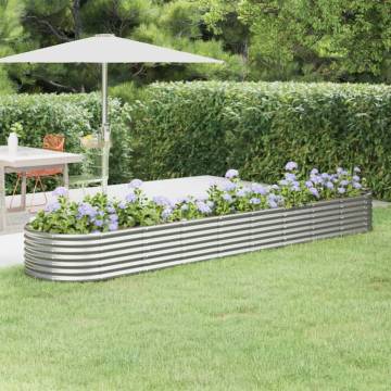 Garden Raised Bed - Powder-Coated Steel 368x80x36 cm Silver