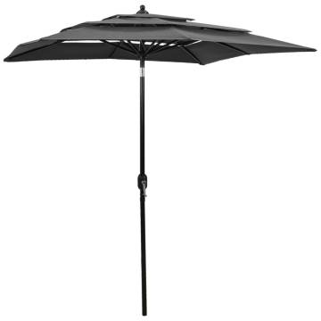 3-Tier Anthracite Parasol with Aluminium Pole - 2x2 m