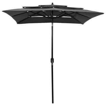 3-Tier Anthracite Parasol with Aluminium Pole - 2x2 m