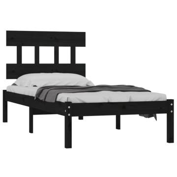 Black Solid Wood Bed Frame 90x190 cm - Stylish & Stable