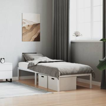 White Metal Bed Frame 75x190 cm - Classic Design & Storage