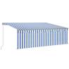 Manual Retractable Awning 4.5x3m - Blue & White with LED