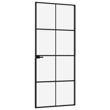 Modern Black Interior Door with Tempered Glass - 83x201.5 cm