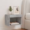 Stylish Wall-Mounted Bedside Cabinet with LED Lights - Concrete Grey