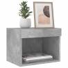 Stylish Wall-Mounted Bedside Cabinet with LED Lights - Concrete Grey