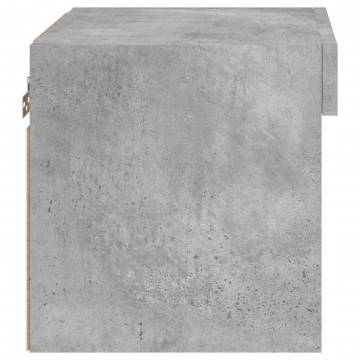 Stylish Wall-Mounted Bedside Cabinet with LED Lights - Concrete Grey