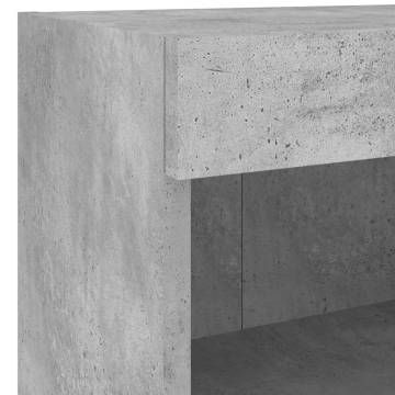 Stylish Wall-Mounted Bedside Cabinet with LED Lights - Concrete Grey