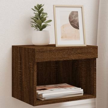 Stylish Brown Oak Bedside Cabinet with LED Lights