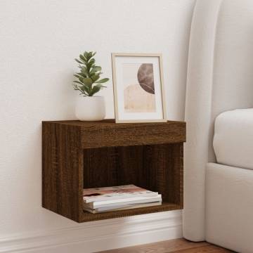 Stylish Brown Oak Bedside Cabinet with LED Lights