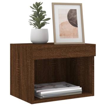 Stylish Brown Oak Bedside Cabinet with LED Lights