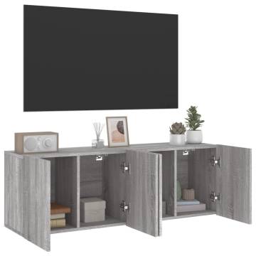 Stylish Grey Sonoma Wall-Mounted TV Cabinets - 2 pcs Set