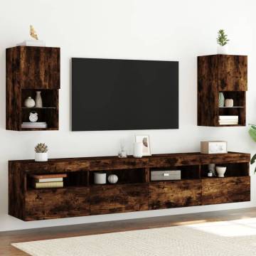 Stylish Smoked Oak TV Cabinets with LED Lights - 2 pcs