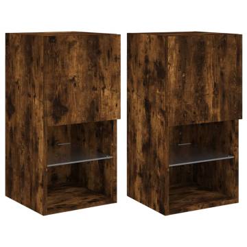 Stylish Smoked Oak TV Cabinets with LED Lights - 2 pcs