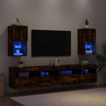 Stylish Smoked Oak TV Cabinets with LED Lights - 2 pcs