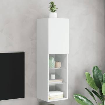 Stylish White TV Cabinet with LED Lights - 30.5x30x102 cm