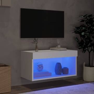 Stylish TV Cabinet with LED Lights - White 60x30x30 cm