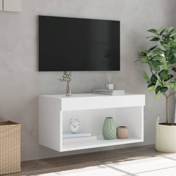 Stylish TV Cabinet with LED Lights - White 60x30x30 cm