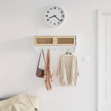 Stylish Scandinavian Wall-Mounted Coat Rack - White & Rattan