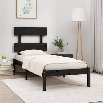 Black Solid Wood Bed Frame 90x190 cm - Stylish & Sturdy