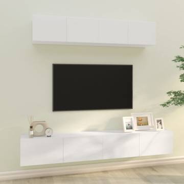 4 Piece High Gloss White TV Cabinet Set | Hipomarket