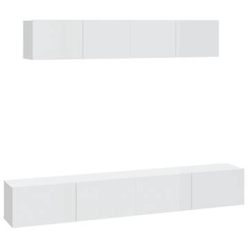 4 Piece High Gloss White TV Cabinet Set | Hipomarket