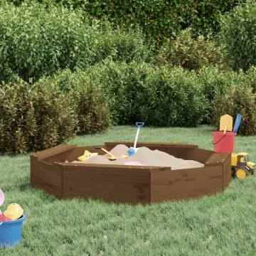 Honey Brown Octagon Sandbox with Seats - Solid Pine Wood