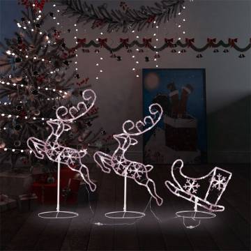 Acrylic Christmas Flying Reindeer & Sleigh | Warm White 260x21x87cm