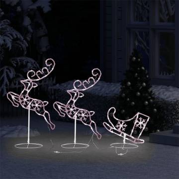 Acrylic Christmas Flying Reindeer & Sleigh | Warm White 260x21x87cm