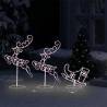 Acrylic Christmas Flying Reindeer & Sleigh | Warm White 260x21x87cm