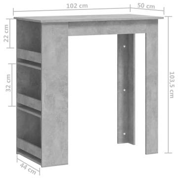 Stylish Bar Table with Storage Rack - Concrete Grey