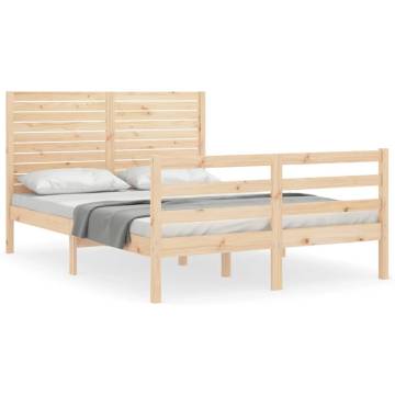 Small Double Bed Frame with Headboard | Solid Pine Wood