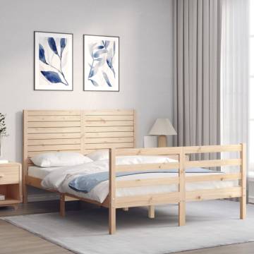 Small Double Bed Frame with Headboard | Solid Pine Wood