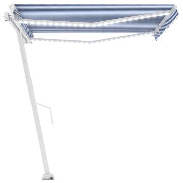 Manual Retractable Awning with LED 400x350 cm Blue & White