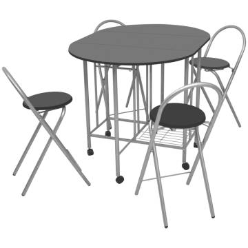 Five Piece Folding Dining Set MDF Black | Stylish & Space-Saving