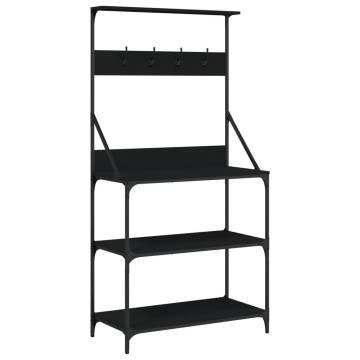 Baker's Rack with Hooks - 4-Tier Black Engineered Wood | Hipomarket