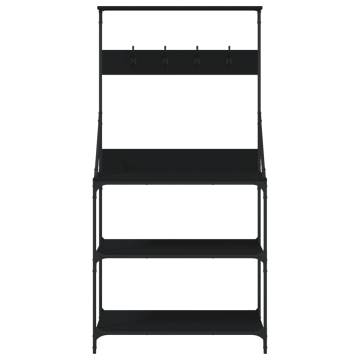 Baker's Rack with Hooks - 4-Tier Black Engineered Wood | Hipomarket