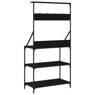 Baker's Rack with Hooks - 4-Tier Black Engineered Wood | Hipomarket