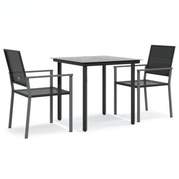 Stylish 3 Piece Garden Dining Set - Poly Rattan & Steel