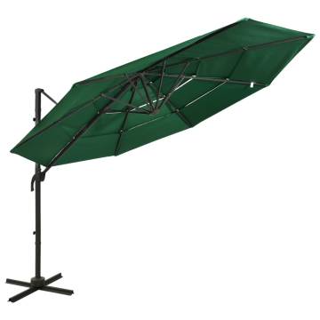 4-Tier Green Parasol with Aluminium Pole - 3x3 m | HipoMarket