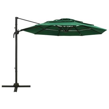 4-Tier Green Parasol with Aluminium Pole - 3x3 m | HipoMarket