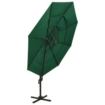 4-Tier Green Parasol with Aluminium Pole - 3x3 m | HipoMarket