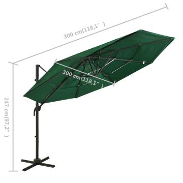 4-Tier Green Parasol with Aluminium Pole - 3x3 m | HipoMarket