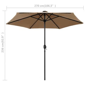 Parasol with LED Lights & Aluminium Pole 270 cm - Taupe