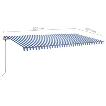 Freestanding Manual Retractable Awning 600x350 cm - Blue/White