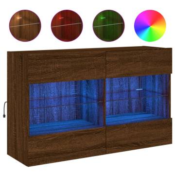 TV Wall Cabinet with LED Lights – Stylish Brown Oak Design