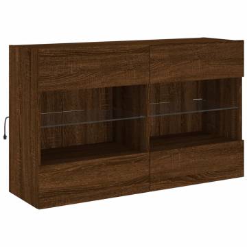 TV Wall Cabinet with LED Lights – Stylish Brown Oak Design