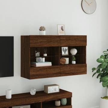 TV Wall Cabinet with LED Lights – Stylish Brown Oak Design