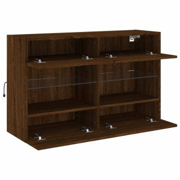 TV Wall Cabinet with LED Lights – Stylish Brown Oak Design